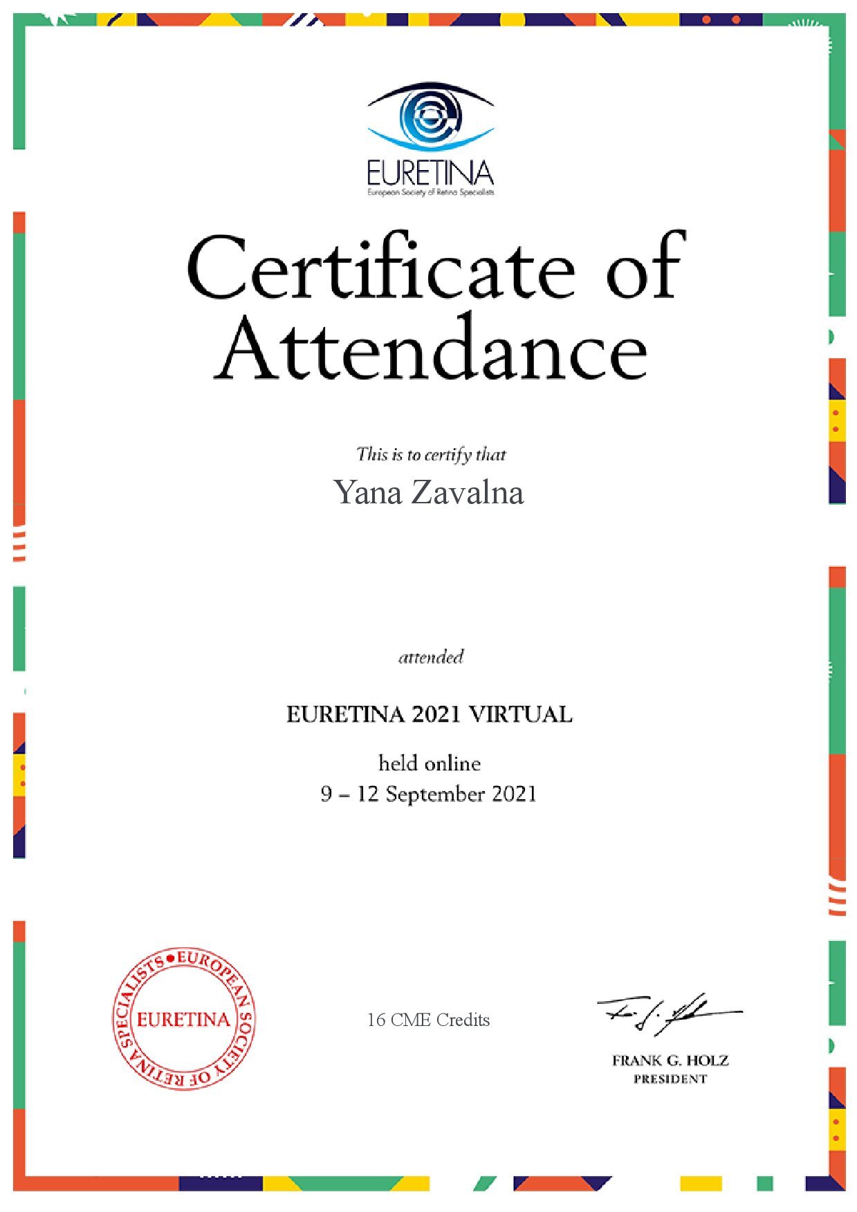 EURETINA Certificate